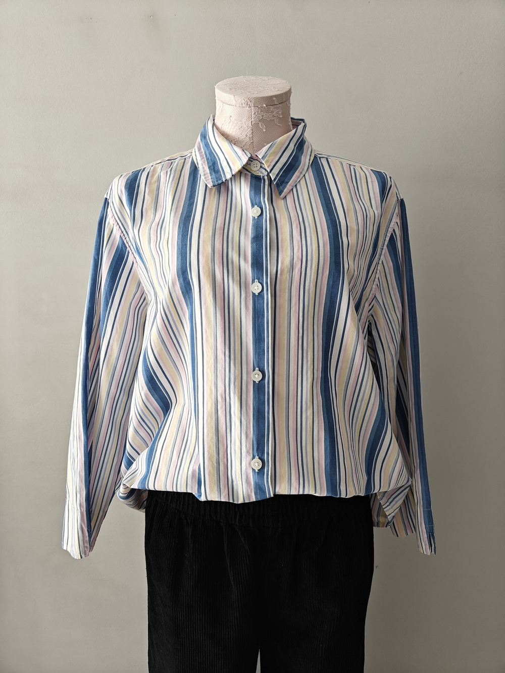 Talbots Stripe Button-Down Shirt XL Cotton Spring Summer Relaxed Business Casual